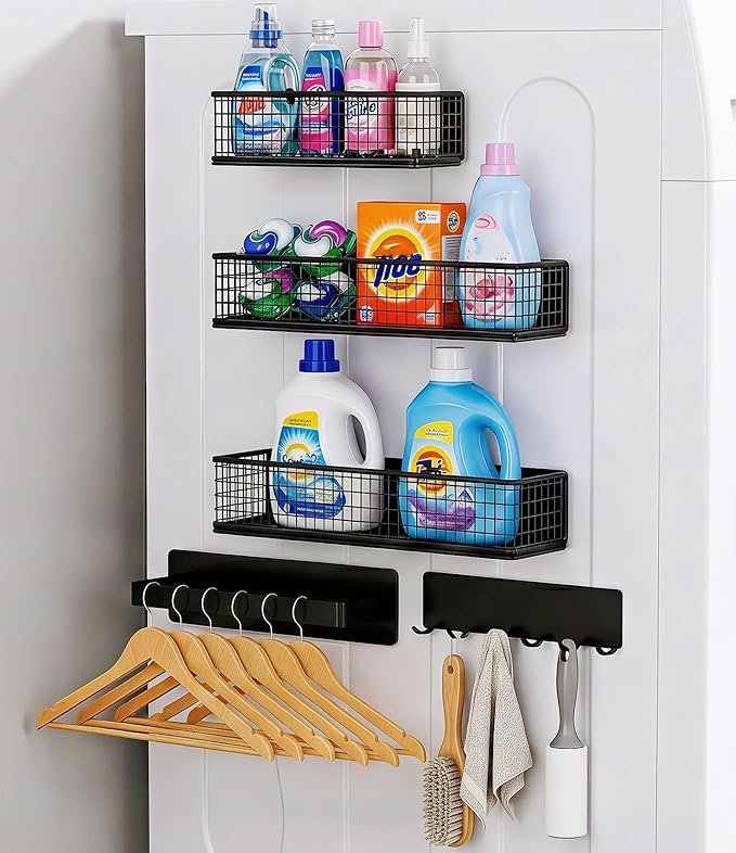 Magnetic Spice Rack Refrigerator,Include Paper Towel Holder And Hooks, For Traeger Grills Of Washing Machine Side (Black, 5-Pack)
