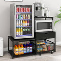 PUNCIA Coffee Bar Cabinet with Mini Fridge Stand Storage & Power Outlet | Microwave Oven Stand & Beverage Refrigerator Table, Built-in Drawer Rolling Basket for Dorm Apartment Pantry Organizer