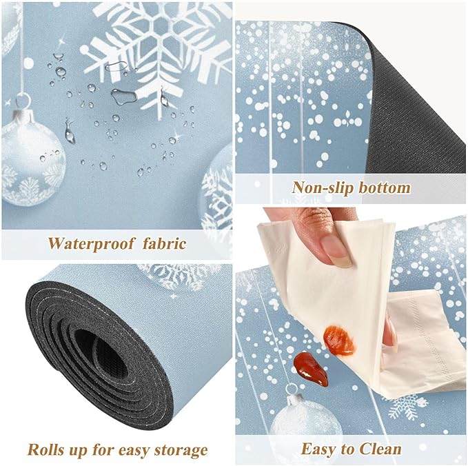 Christmas Trivet Table Runner 40 Inches Long Christmas Balls White Snowflakes Heat Resistant Hot Pad Multi Purpose Mat for for Hot Pots Pans Kitchen Countertops
