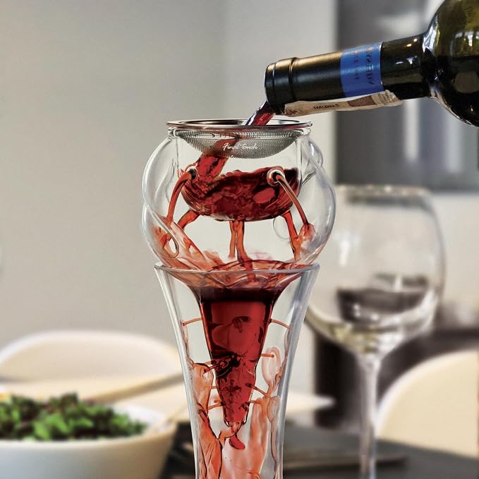 Final Touch Conundrum Aerator for Wine Decanters - Instant Wine Oxygenation, 3 Phase Aeration System, Stainless Steel Sediment Filter, Fits Angled & Straight Decanter Rims (WDA590)