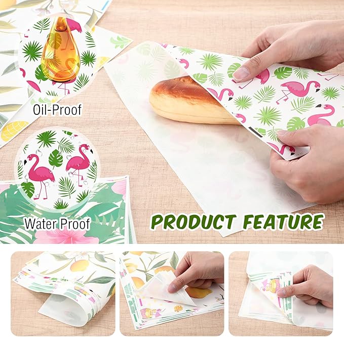 Reallnaive 600 Pcs Wax Paper Sheets 12 x 12 Inch Parchment Deli Tissue Paper Sandwich Wrapping Sheets Food Basket Liners for Kitchen Restaurant Baking Supplies, 6 Styles (Summer Theme)