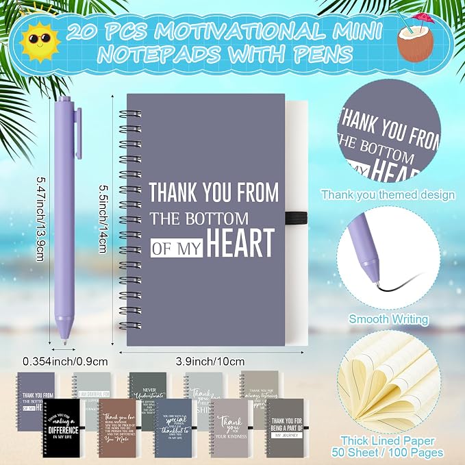 Shellwei 60 Pcs Employee Appreciation Gifts Bulk 24 oz Thank You Tumbler with Lid and Straw Mini Spiral Notebooks and Pens Appreciation Gifts for Team Employee Coworkers Teacher (Thanks)