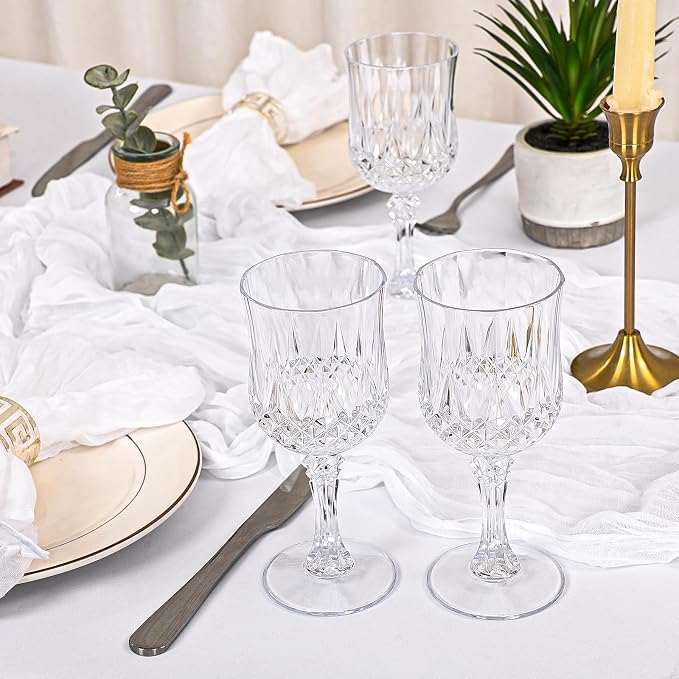 48 Pack Transparent Plastic Wine Glasses, Vintage Plastic Goblets for Parties, Drinking Glasses Unbreakable Glassware Crystal Water Goblets Reusable Drinkware for Wedding Reception Grand Event Party