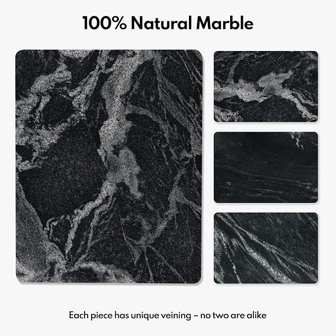Lovdeco Marble Cutting Board, Pastry Board For Kitchen, Large Black With White Vine Marble Slab Gift With Non-Slip Feets, 16x20 Inch, 1 Piece