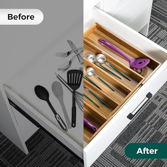 Utoplike Bamboo Expandable Kitchen Drawer Organizer and Acacia Kitchen Drawer Organizer for Large Utensils