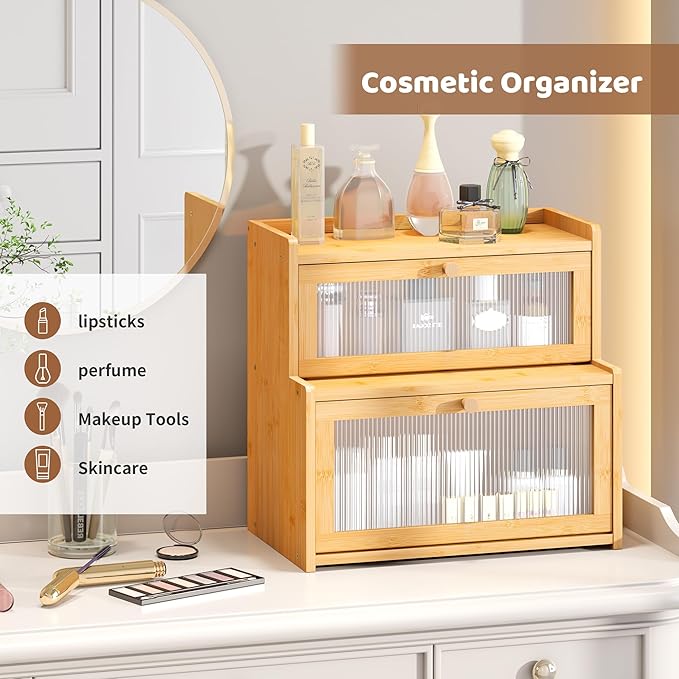 Bread Box for Kitchen Countertop Double Layer Large Corner Bread Box Capacity Bread Storage Bin Farmhouse Breadbox Container Organizer Cabinet Cupboard Nature