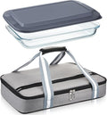 FoldTier Glass Baking Dish with Lid Glass Casserole with Carrier 9 x 13 Inch Insulated Bag for Hot or Cold Food Deep Casserole Dish for Oven Potluck Party Picnic Cookouts