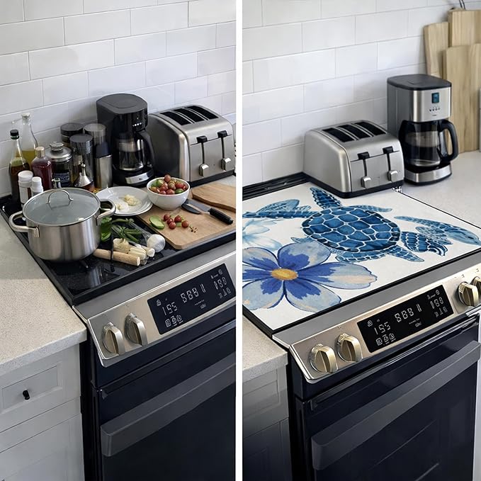 Decorative Electric Stove Top Covers, Heat Resistant Silicone Stove Cover Mat, Stove Top Protectors for Electric Flat Glass Stoves, Adds Extra Counter Space for Small Kitchens and Apartments