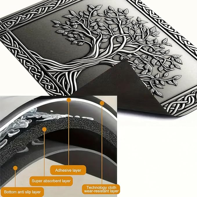 HOMETITUTE Tree Stove Top Covers Pad 28 x 20 inches Silver Tree of Life Kitchen Decorations Dish Drying Mat Coffee Bar Mats Kitchen Decor Absorbent Pad Fit Coffee Maker Machine Dish Drying
