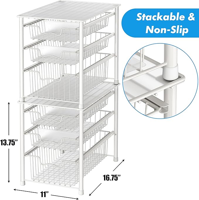 Simple Houseware 3 Tier Basket Drawer + Cabinet Pull-Out Shelf