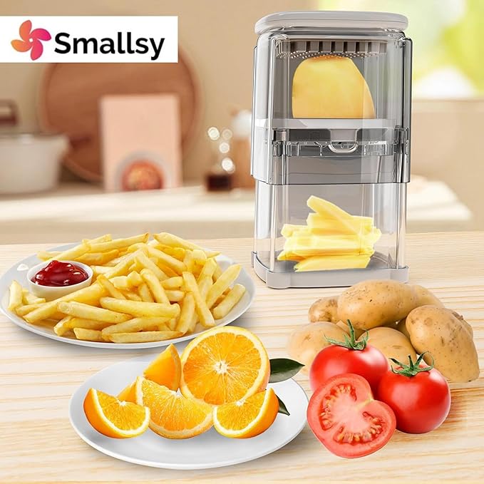 4-in-1 French Fry Cutter, Vegetable Chopper, Manual Potato Cutter for Fries, Food Dicer Chop Box, Onion Cutter Apple Slicer with 4 Stainless Steel Blades, ABS Plastic Material for Kitchen