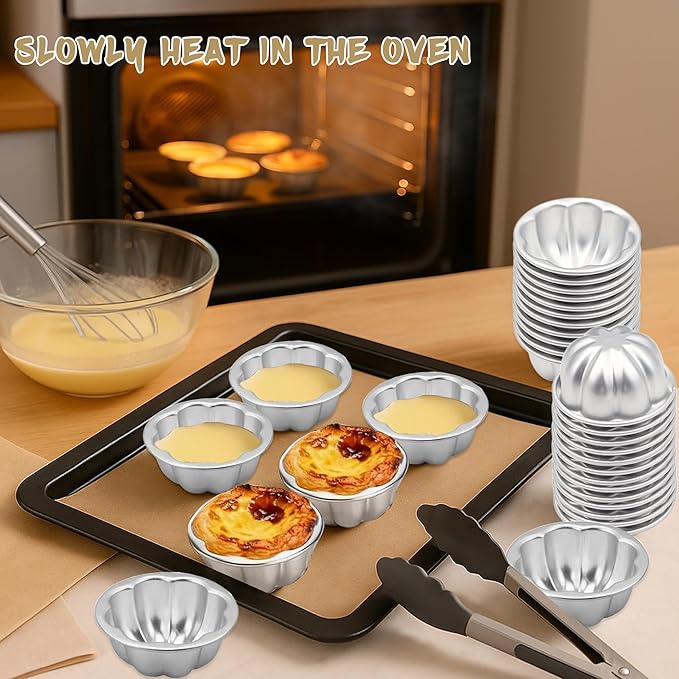 25Pcs Pudding Mold Aluminum Alloy Egg Tart Molds Non-sticky Small Jello Molds Reusable Cake Tartlets, Flan Cup Cake Pans for Baking Egg Tart Flan Cupcake Bread Muffin Brownie Pudding