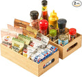Umilife Bamboo Pantry Organizers and Storage Bins with Removable Dividers, Kitchen Drawer Cabinet Countertop Organization for Snack, Spice Packets, Teabags, Seasoning Pouches (2 Pack)