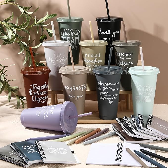 Shellwei 90 Pcs Employee Appreciation Gifts Bulk 24 oz Thank You Tumbler with Lid and Straw Mini Spiral Notebooks and Pens Appreciation Gifts for Team Employee Coworkers Teacher (Teamwork)