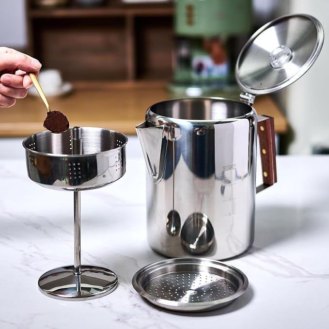ZOWIE KING Camping-Fire Coffee Percolator Stovetop Pot- Stainless Steel Stove top Coffee Pot, Unleash Flavor in the Great Outdoors (12 Cups)