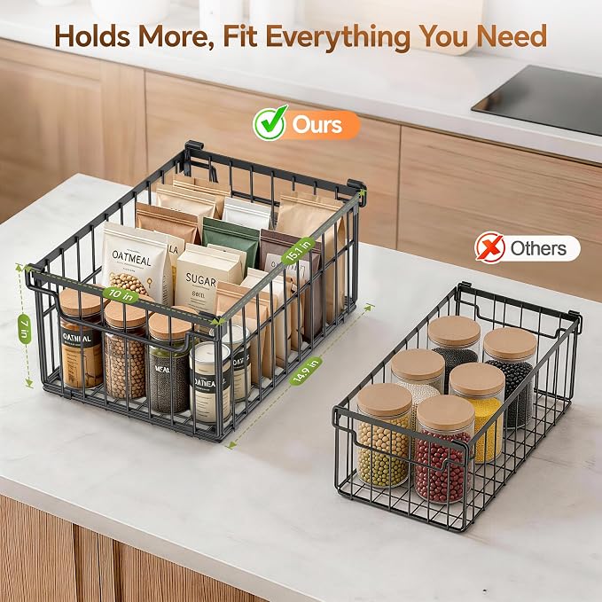 Freezer Organizer Bins, Enlarged Stackable Deep Chest Freezer Organizer Bins, Foldable Baskets with Handles, Storage Container Baskets for 5 to 9 Cu.FT Deep Freezer Sort Frozen Meats (black 3 pack)