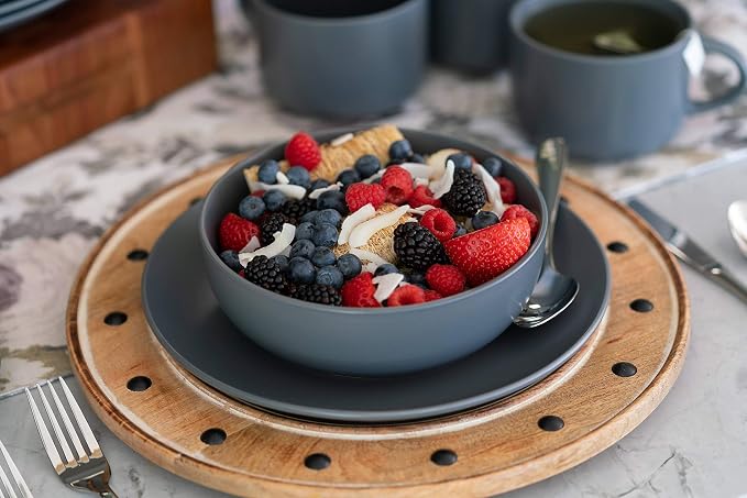 10 Strawberry Street Wazee Matte Coupe Dinnerware Set, 16 pc, Charcoal Gray