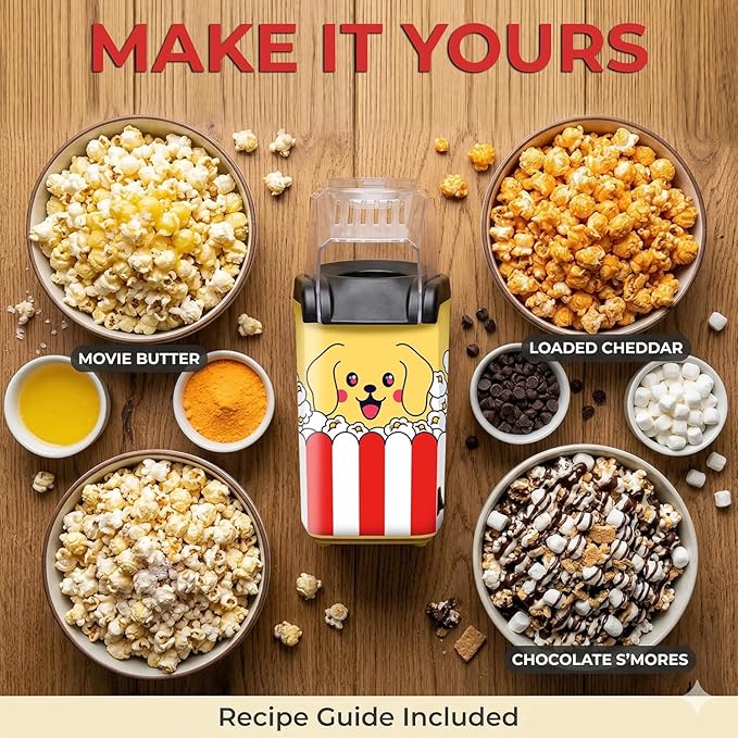 Fun Popcorn Machine Air Popper – Hot Popcorn Maker Air Popper Electric with Butter Melting Tray – Mini Electric Maker - Dog Mom Gifts for Women, Home, Kids Movie Night - Oil Free Snacks