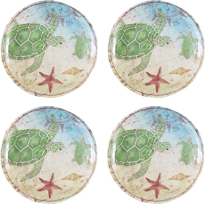 UPware 16 Piece Sea Turtle Melamine Dinnerware Sets, Outdoor Dishes Set, Plates and Bowls Sets, Service for 4, Multicolor