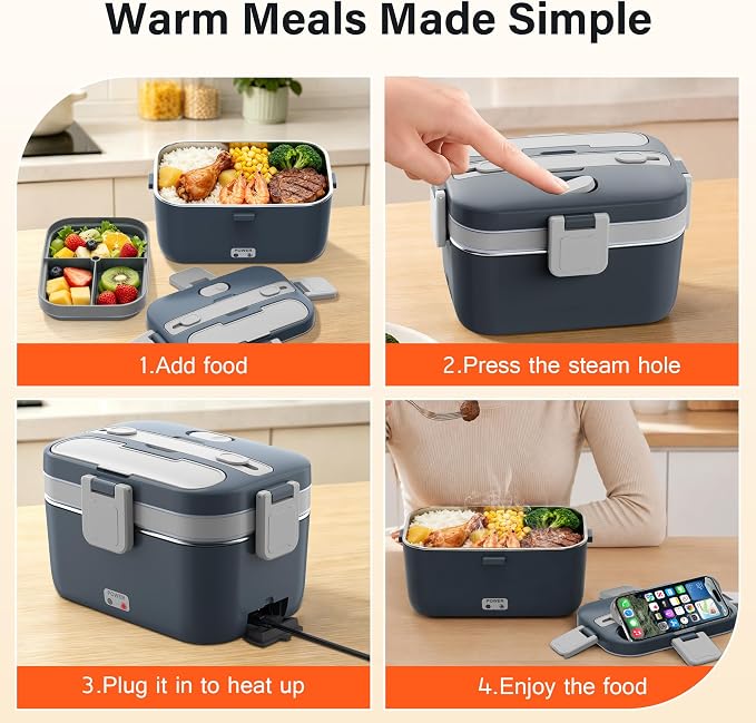 2.8L Electric Heated Lunch Box - 100W Portable Food Warmer for Adults, Leak-Proof & Dishwasher-Safe, Ideal for Car, Truck, Travel, Work, Gift for Men & Women