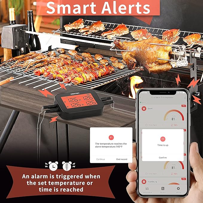 DIGITEN Bluetooth Grilling Thermometer Wireless Meat Thermometer with 4 Probes BBQ Thermometer Smoker Thermometer Instant Read Thermometer Smart Rechargeable Food Thermometer