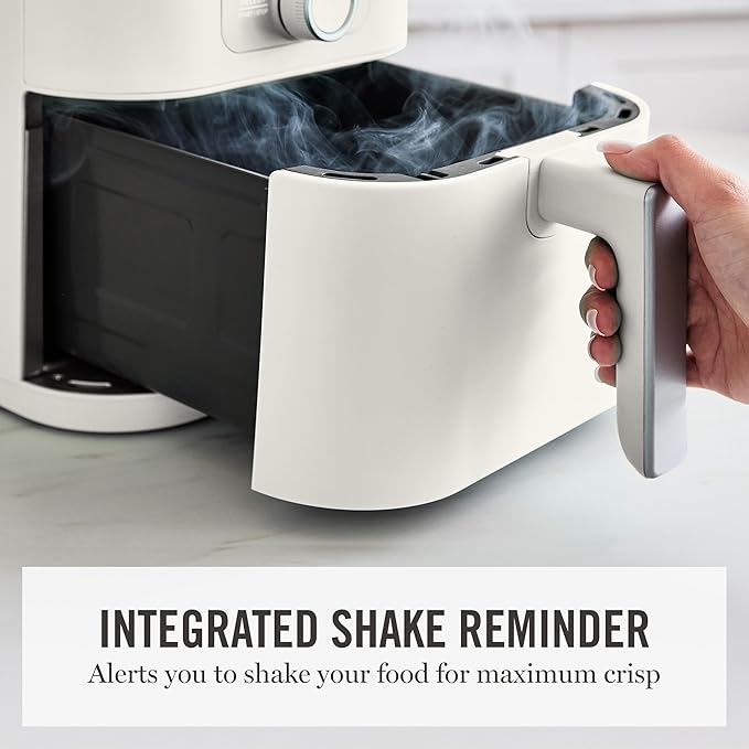 Martha Stewart 6QT Air Fryer, 6-in-1, Bake, Broil, Roast, Air Fry, Dehydrate, Reheat, Ceramic Non-Stick Basket, Crispy Results Fast, 400°F Max Temp, Shake Reminder, Auto Shut-Off, Linen Cream