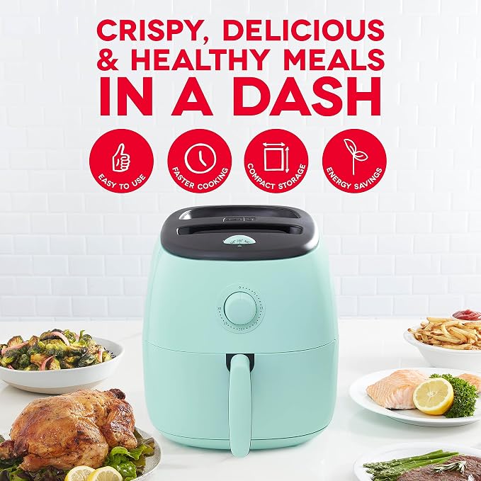 Dash Tasti-Crisp™ Air Fryer - AirCrisp® Technology - Compact Design with Adjustable Temperature Control - Nonstick Fry Basket & Auto Shut-Off Feature - 6 Quarts - Aqua