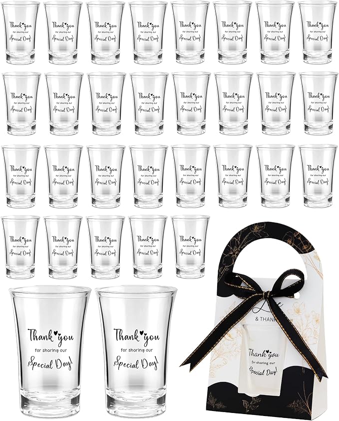 Wedding Favors for Guests-100 Sets Acrylic Clear Wedding Party favors bulk Shot Glasses,Plastic Glasses Thank You Gifts with Treat Boxes for Bridal Shower Friends Family Guests