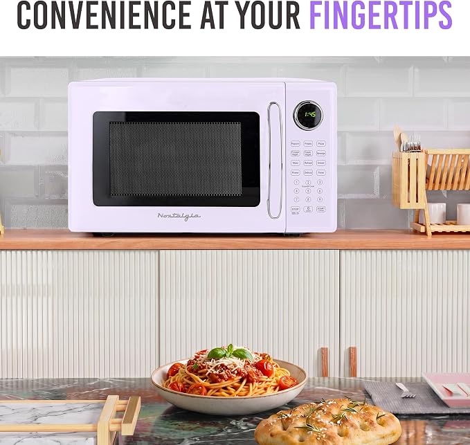 Nostalgia Modern Retro Compact Countertop Microwave Oven - 1.1 Cu. Ft. - 1000-Watts with LED Digital Display - Child Lock - Easy Clean Interior - Lavender