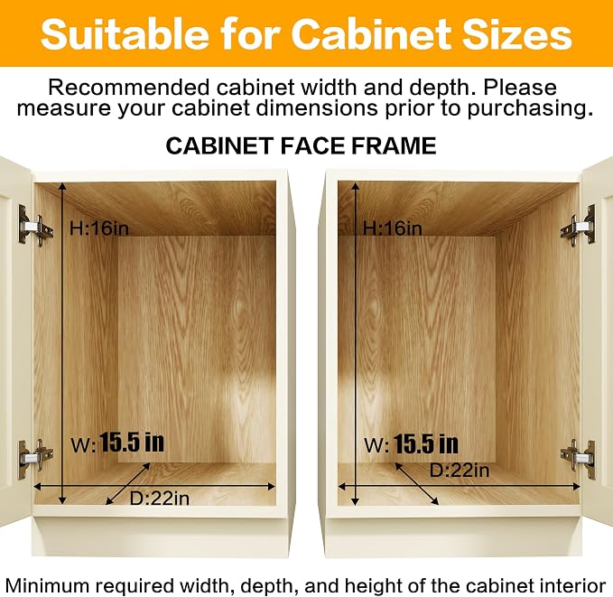 2-Tier Kitchen Cabinet Pull Out Shelf and Drawer Organizer Slide Out Pantry Storaqe Basket in Multiple Sizes (15" W x18 D)