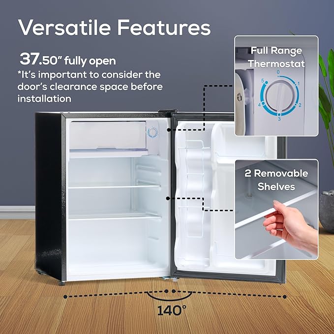 Igloo 2.6 Cu.Ft Mini Fridge with Freezer- Single Door Compact Refrigerator with Glass Shelves for Homes, Dorms & Offices- Keep Snacks, Drinks & Frozen Foods Cool with Temperature Control Fridge- Black