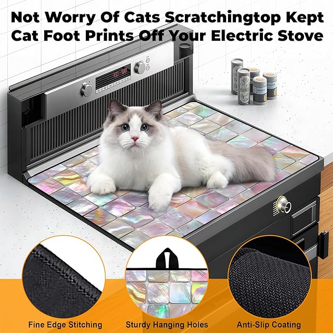 Heat-Resistant Glass Stove Top Cover with Anti-Slip Rubber Coating – Electric Stove Protector, Scratch-Resistant, Expands Counter Space, Stylish Kitchen Decor (Checked Pattern)