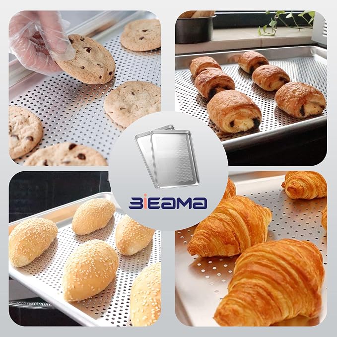 BIEAMA 12 Pack Perforated Half Size 18" x 13" Baking Sheet Pan | Aluminum Commercial Bakery Equipment Cookie Sheets, NSF Approved Baking Tray