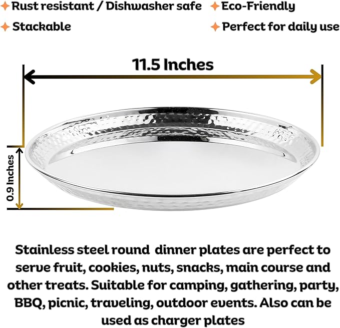 Stainless Steel Dinnerware Hammered 28-Piece Dinner set Dishwasher safe ~ Indian Style (Service for 4)
