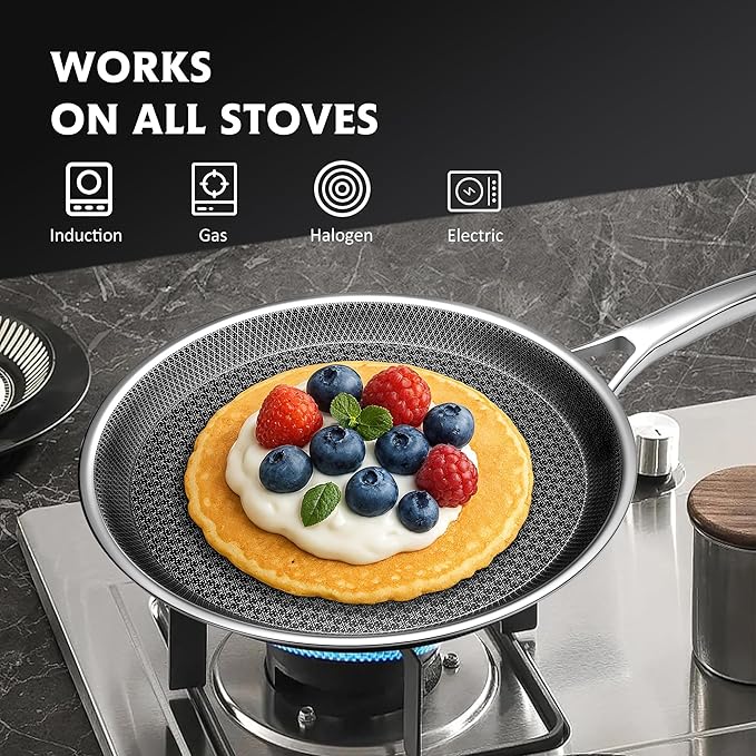 SNOWCLAD Crepe Pan,12 in Nonstick Crepe Pan, Stainless Steel Flat Skillet,Non Stick Dosa Tawa Comales Para Tortillas Pancake Pan,Dishwasher and Oven Safe Cookware,Induction Compatible, PFOA Free