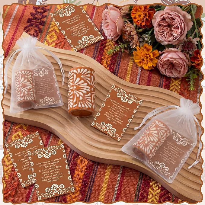 12 Set Cielito Lindo Party Favors Mexican Tequila Shot Glasses Mexican Pottery Gift Mugs for Tequila Lover Favors Birthday Party Supplies (Terracotta, Handleless)