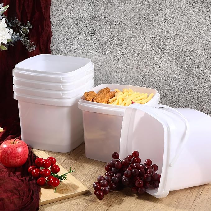Mifoci 24 Pack5 Qt/169 Oz/5 L Thicken Plastic Buckets with Lids & Handles, Ice Cream Container, Food Grade, Freezer Safe, Sealable Square Reusable Storage Bucket, All Purpose Pails for Soup Fruit Deli