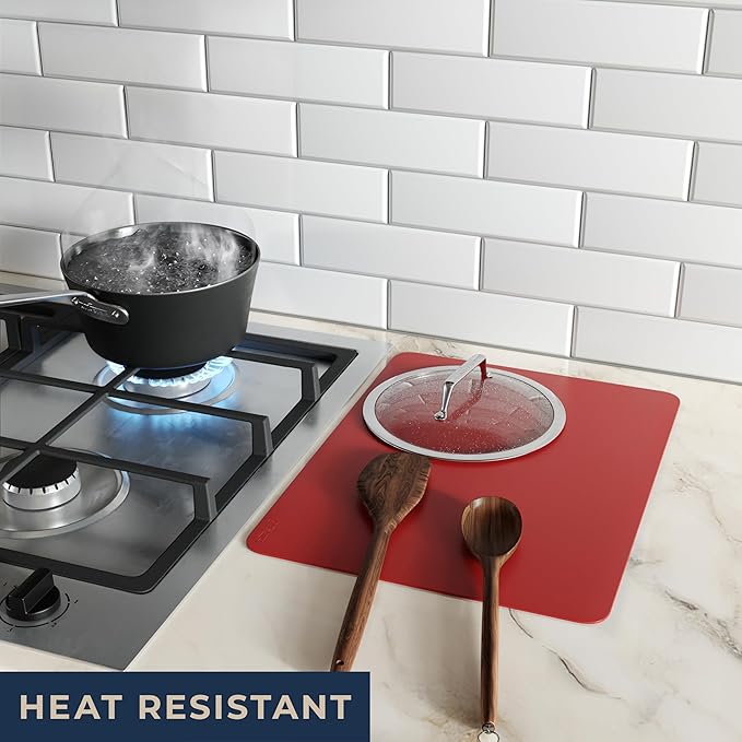 GASARÉ, Extra Large, Thick, Silicone Mat for Kitchen Counter, Heat Resistant Mat, Countertop Protector, Non-Slip, Easy to Clean, Cuttable, 16 x 12 Inches, Red