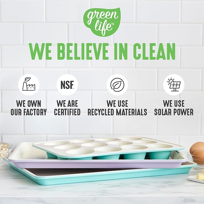 GreenLife 12-Cup Muffin Pan, PFAS-Free Healthy Nonstick Baking Tray, 11.4" x 1.9" x 15.9", Durable Ceramic Bakeware, Cupcakes, Egg Bites, Tarts, Brownies, Black