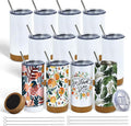 12 Pack 17 oz Insulated Sublimation Tumbler Bulk, Stainless Steel Double Wall Cups with Cork Silicone Base & Lid & Metal Straw, White