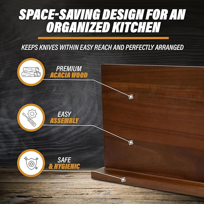Wooden Magnetic Knife Holder - Dual - Sided Stand with Enhanced Magnets for Multifunctional Kitchen Knife Storage - Stylish, Durable, and Strong (Knives Not Included) - 12" x 9" - 3.48 lbs