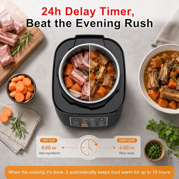 Fullwill Electric Pressure Cooker Lite 3 Quarts,7 in1,Slow Cooker, Rice Cooker,Steamer, Sauté, Warmer, Olla de Presion Nonstick Pot
