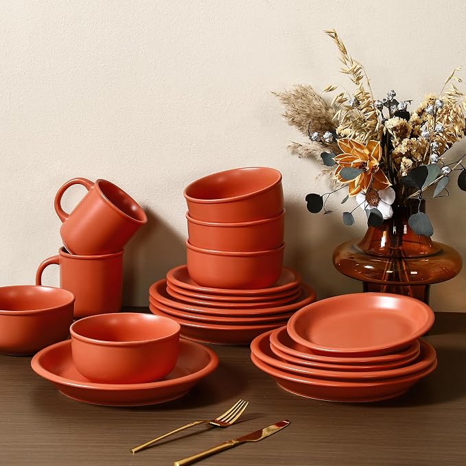 GZG 10.25-Inch Ceramic Dinner Plates Set of 4, Rustic Matte Glaze Terracotta Stoneware Plates for Main Course & Everyday Meals, Microwave & Dishwasher Safe(Terracotta Blush)