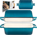 11x5 Inch Cast Iron Loaf Pan with Lid, Large Loaf Pans for Sourdough Bread Baking, Even Heat Distribution Dutch Oven Bread Pan for Homemade Bread, Meatloaf (5.8Qt, Teal)