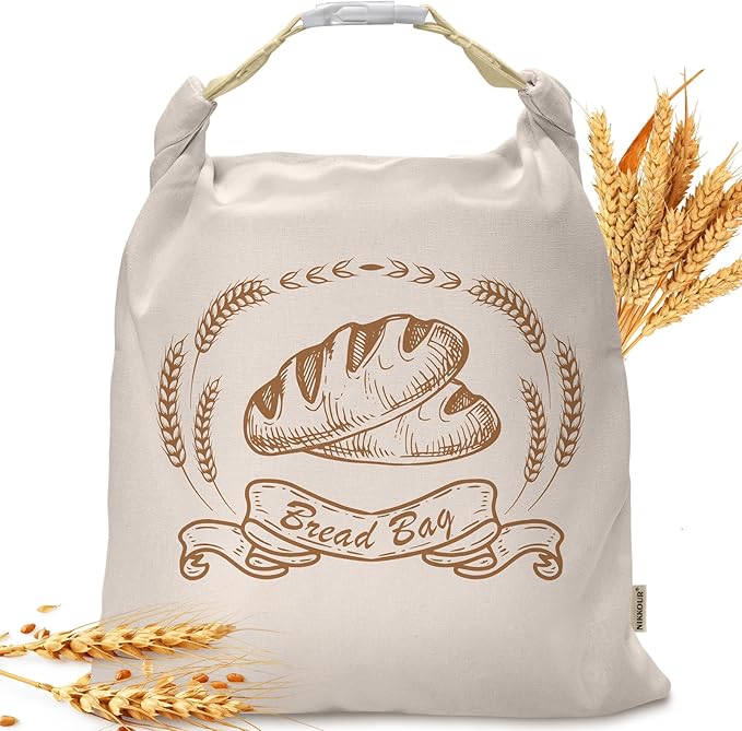 Large Linen Beeswax Bread Bags Sourdough Bread Bags Reusable Double-Lock Freezer Baking Container Gift Giving for Homemade,Loaf,Sourdough,Food Storage (Plain Colour 1 PCS)