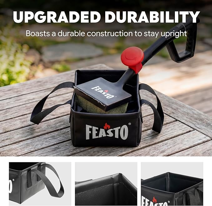 Feasto Collapsible Water Bucket for Grill Brush Cleaning & Soaking, Foldable Square Dunk Tank for Steam Grills, Multi-Use Indoor & Outdoor (Bucket Only, No Brush Included), Black