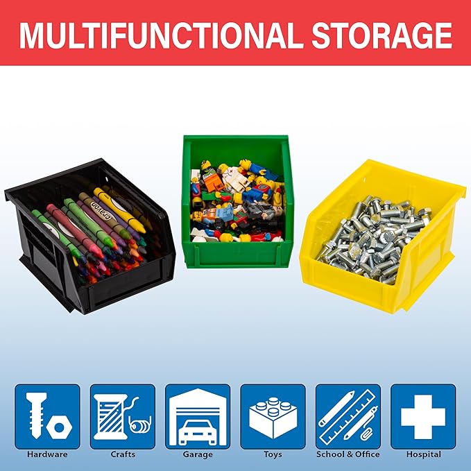 Akro-Mils 30210 AkroBins Plastic Storage Bins, Space-Saving Stackable Bins for Garage, Pantry, Craft Organization, 5" x 4" x 3", Red, 24-Pack