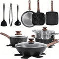 HealSmart 17Pcs Ceramic Cookware Set, Non-Toxic Nonstick Cooking Pots & Pans with Heat Resistant Grips, Complete Induction Compatible Kitchen Kit Including Multi-Size Frying Pans, Black