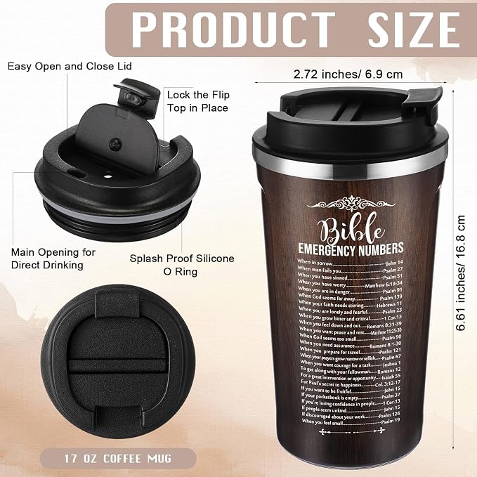 Meanplan 10 Set Father's Day Christian Bible Verse Tumbler Bulk 17oz Coffee Cup Religious Jesus Tumbler Inspirational Mug for Pastor Appreciation Gifts(Brown, Emergency Number Style)