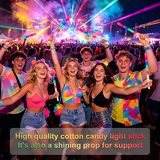 100PC Glow Sticks， Cotton Candy Sticks， Waterproof Cones Bulk for Party， Cotton Candy Stand Holder Accessories，Reusable LED Cotton Candy Party
